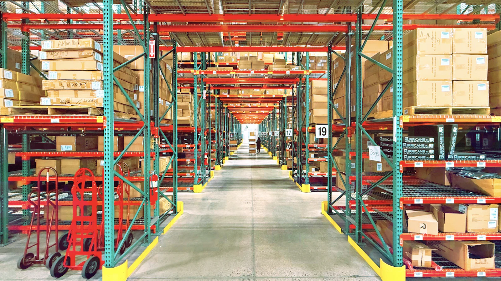Shelves of stock in a storeroom, representing inventory management software