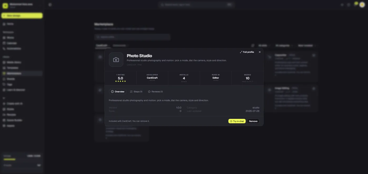 Wiederverwendbares kreatives Skill-Profil in der Oberfläche von Dika Studio