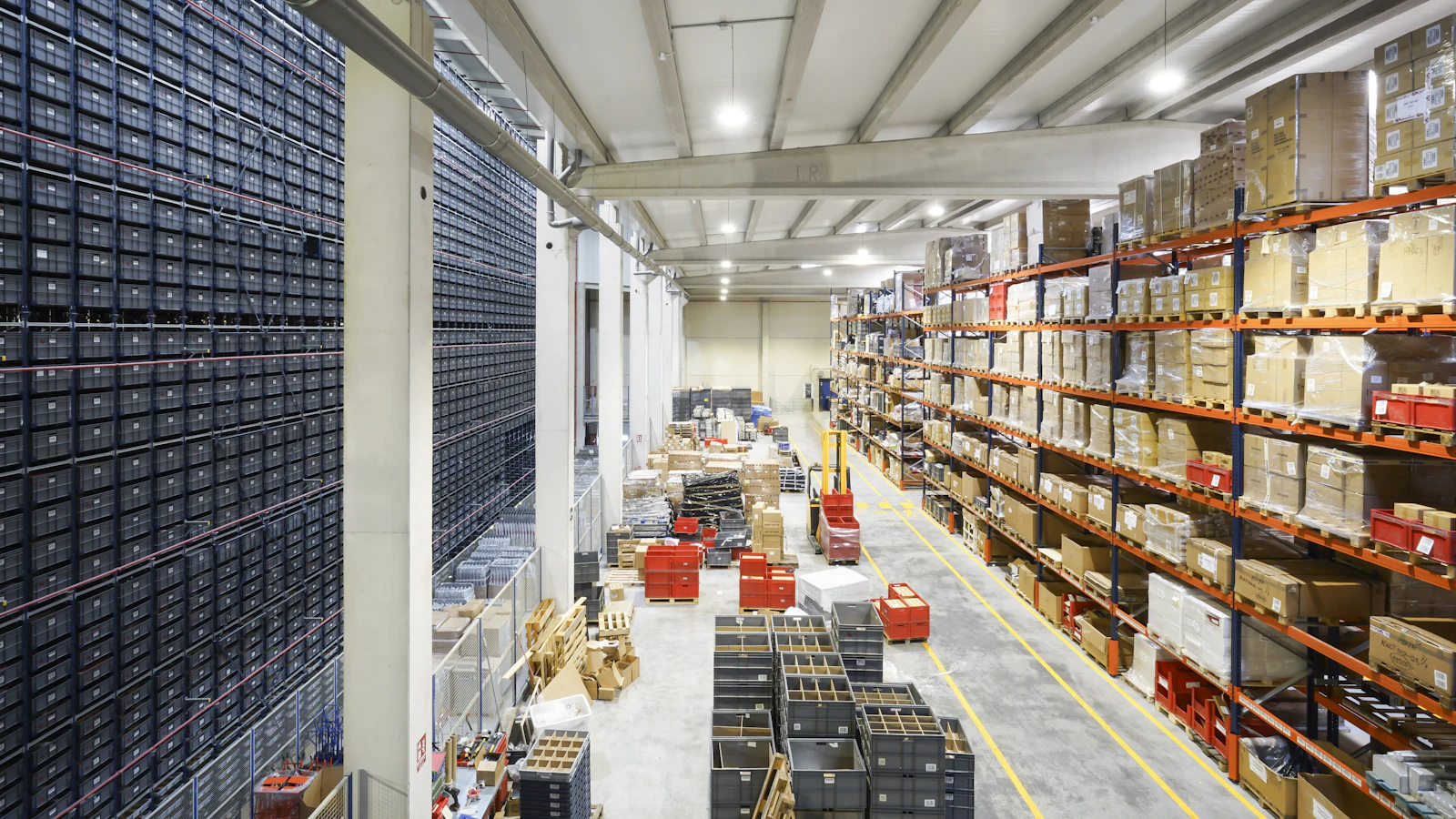 Warehouse aisle lined with racking, representing warehouse layout design